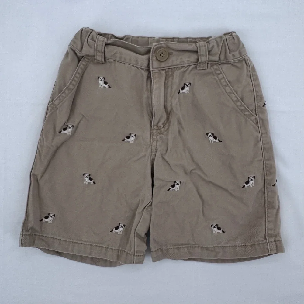 Gymboree Toddler Boys Khaki Embroidered Dog Shorts Size 3T W/ Adjustable Waist